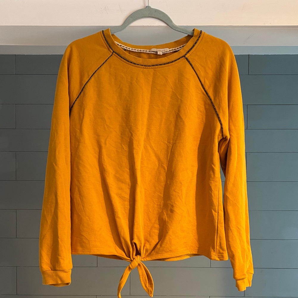 Skies Are Blue Mustard Tie-Front Sweatshirt